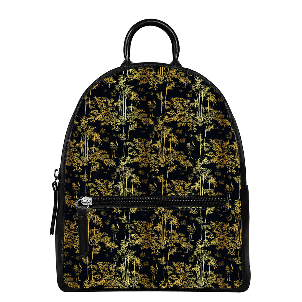 Gold And Black Japanese Bamboo Print Leather Backpack