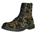 Gold And Black Japanese Bamboo Print Lace-Up Boots