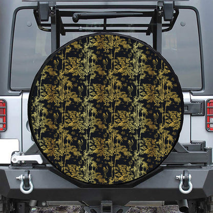 Gold And Black Japanese Bamboo Print Leather Spare Tire Cover