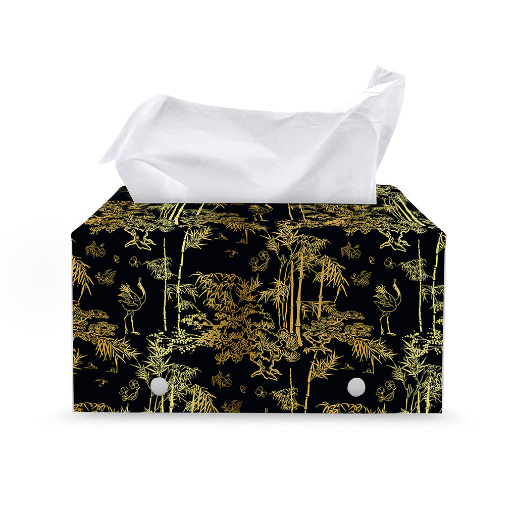 Gold And Black Japanese Bamboo Print Leather Tissue Box Cover