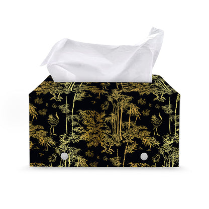Gold And Black Japanese Bamboo Print Leather Tissue Box Cover