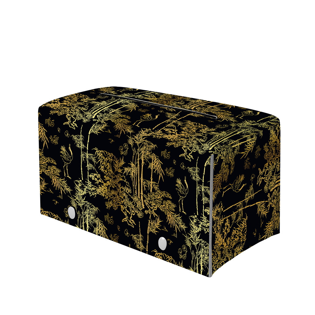 Gold And Black Japanese Bamboo Print Leather Tissue Box Cover