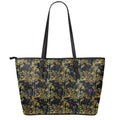 Gold And Black Japanese Bamboo Print Leather Tote Bag With Zipper