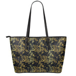 Gold And Black Japanese Bamboo Print Leather Tote Bag