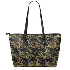 Gold And Black Japanese Bamboo Print Leather Tote Bag