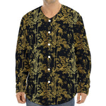 Gold And Black Japanese Bamboo Print Long Sleeve Baseball Jersey