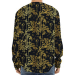 Gold And Black Japanese Bamboo Print Long Sleeve Baseball Jersey