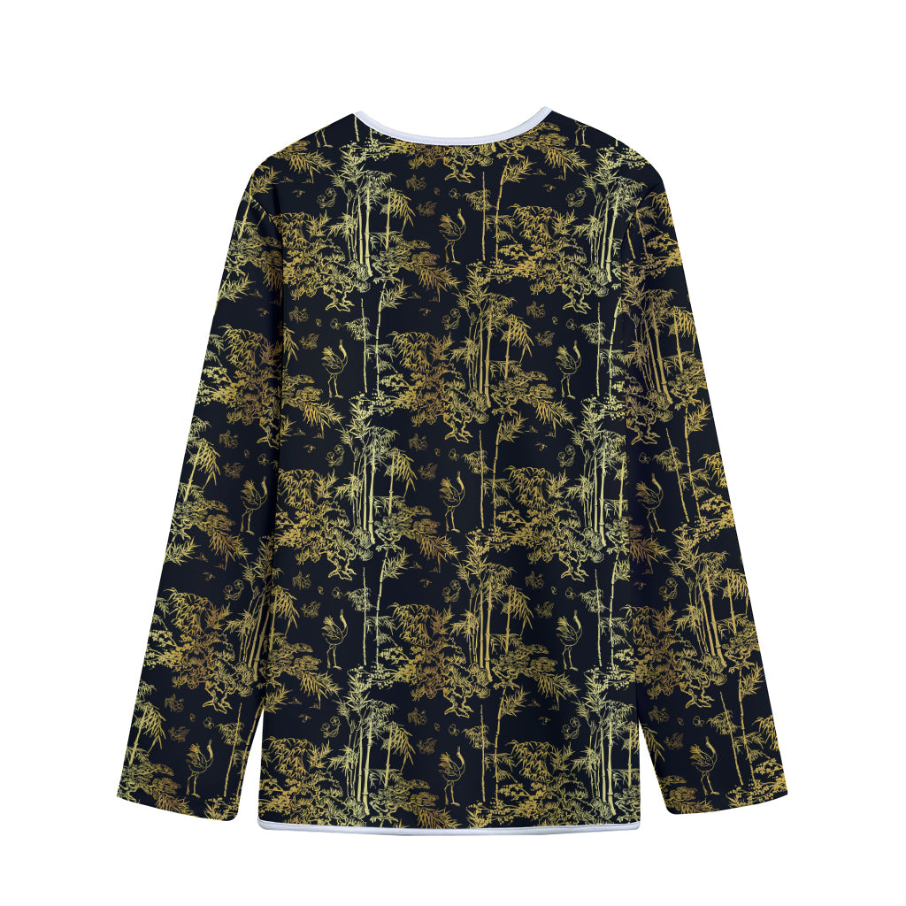 Gold And Black Japanese Bamboo Print Long Sleeve Short Coat