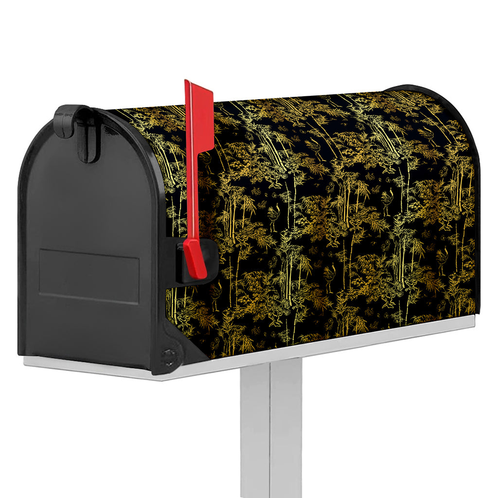 Gold And Black Japanese Bamboo Print Mailbox Cover