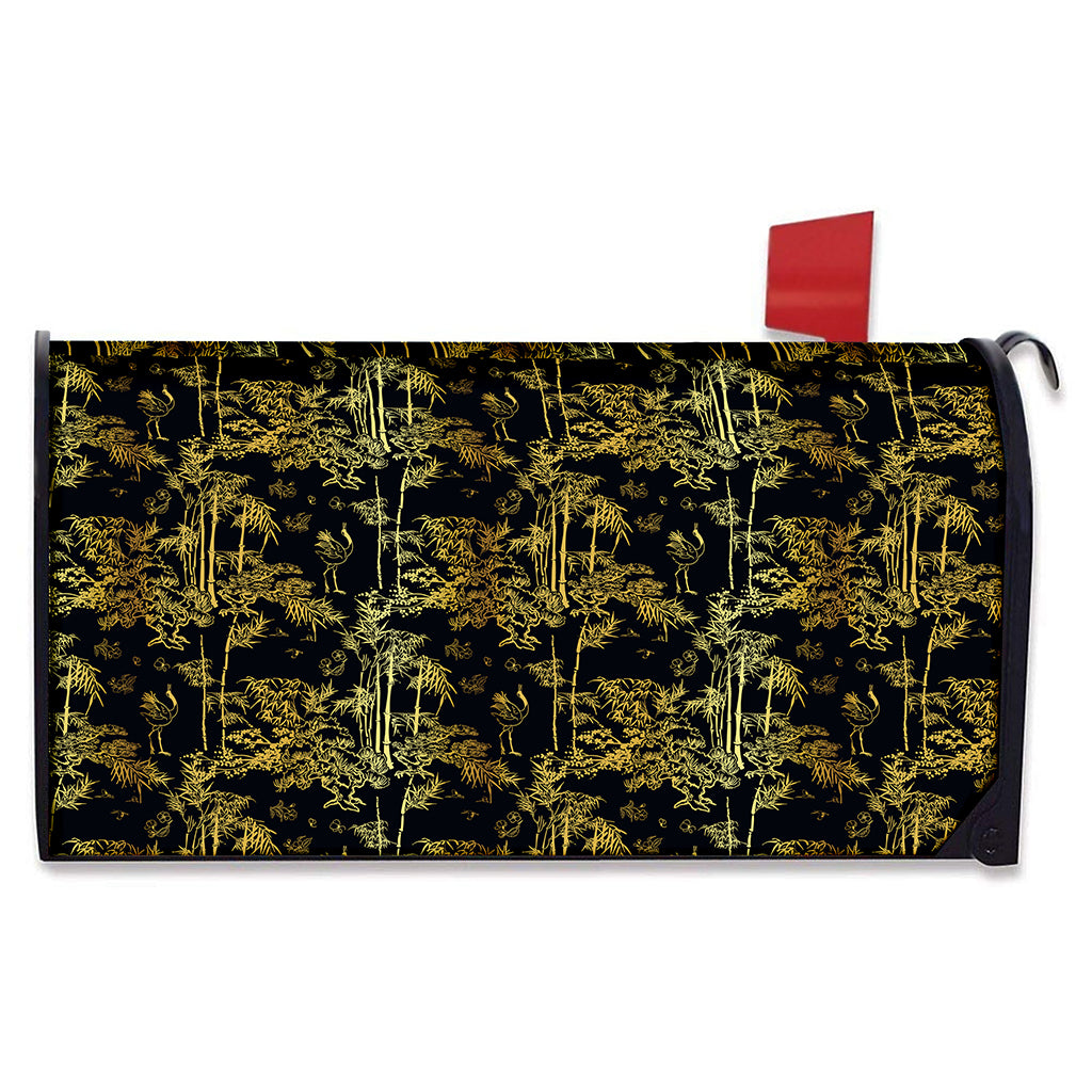 Gold And Black Japanese Bamboo Print Mailbox Cover