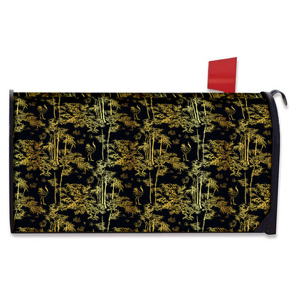 Gold And Black Japanese Bamboo Print Mailbox Cover