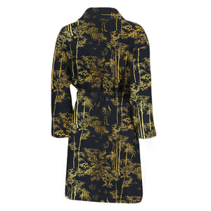 Gold And Black Japanese Bamboo Print Men's Bathrobe