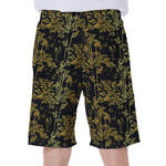 Gold And Black Japanese Bamboo Print Men's Beach Shorts