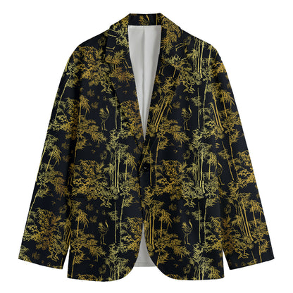 Gold And Black Japanese Bamboo Print Men's Blazer