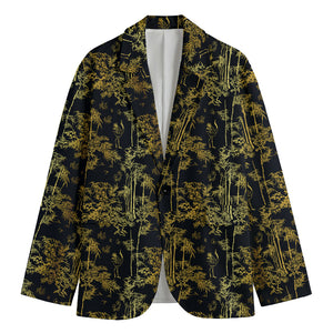 Gold And Black Japanese Bamboo Print Men's Blazer