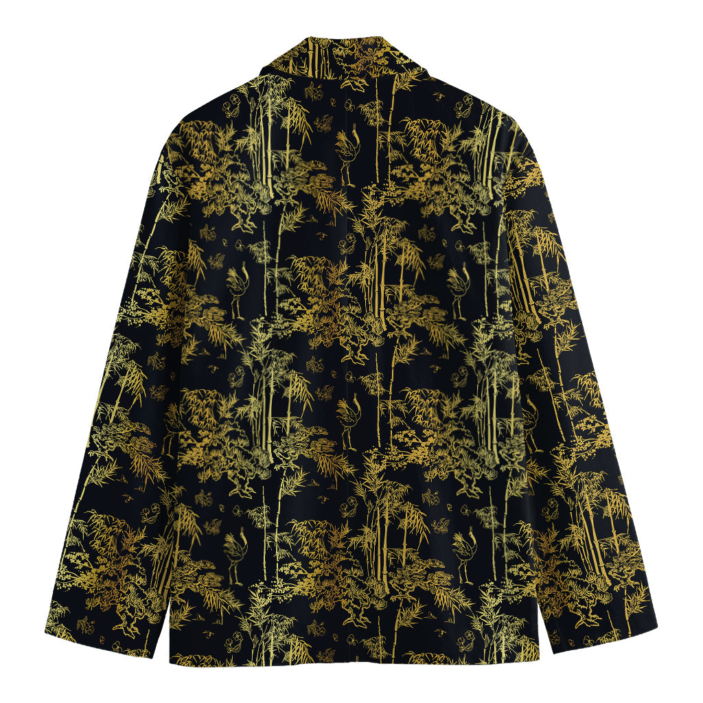 Gold And Black Japanese Bamboo Print Men's Blazer