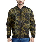 Gold And Black Japanese Bamboo Print Men's Bomber Jacket