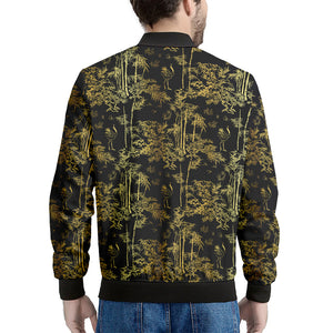 Gold And Black Japanese Bamboo Print Men's Bomber Jacket