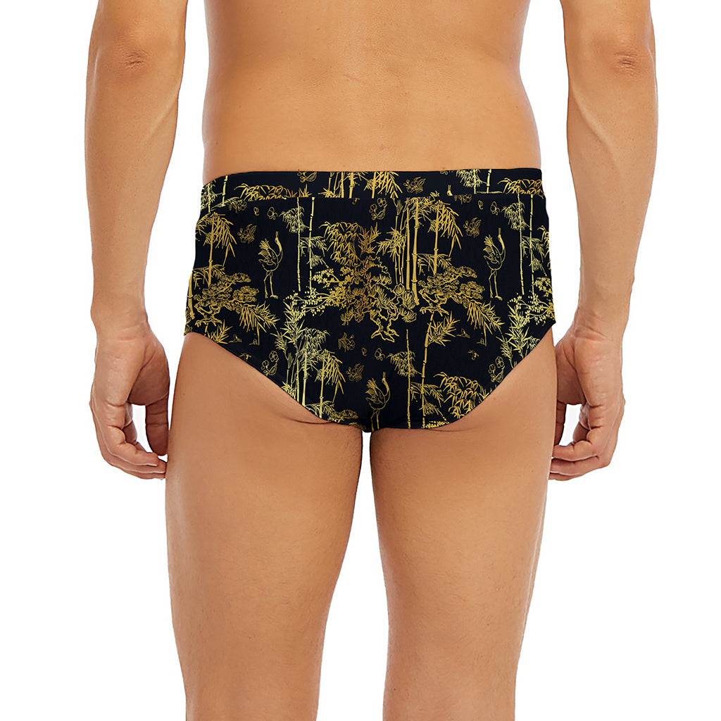 Gold And Black Japanese Bamboo Print Men's Briefs