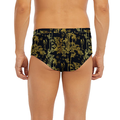 Gold And Black Japanese Bamboo Print Men's Briefs