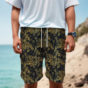 Gold And Black Japanese Bamboo Print Men's Cargo Shorts