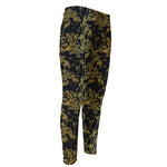 Gold And Black Japanese Bamboo Print Men's Compression Pants