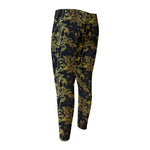 Gold And Black Japanese Bamboo Print Men's Compression Pants