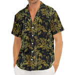 Gold And Black Japanese Bamboo Print Men's Deep V-Neck Shirt