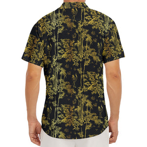 Gold And Black Japanese Bamboo Print Men's Deep V-Neck Shirt