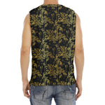 Gold And Black Japanese Bamboo Print Men's Fitness Tank Top