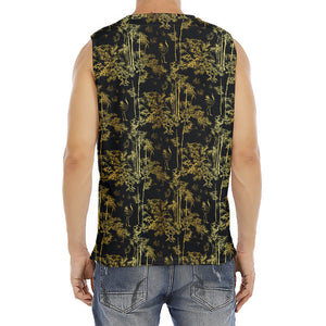 Gold And Black Japanese Bamboo Print Men's Fitness Tank Top