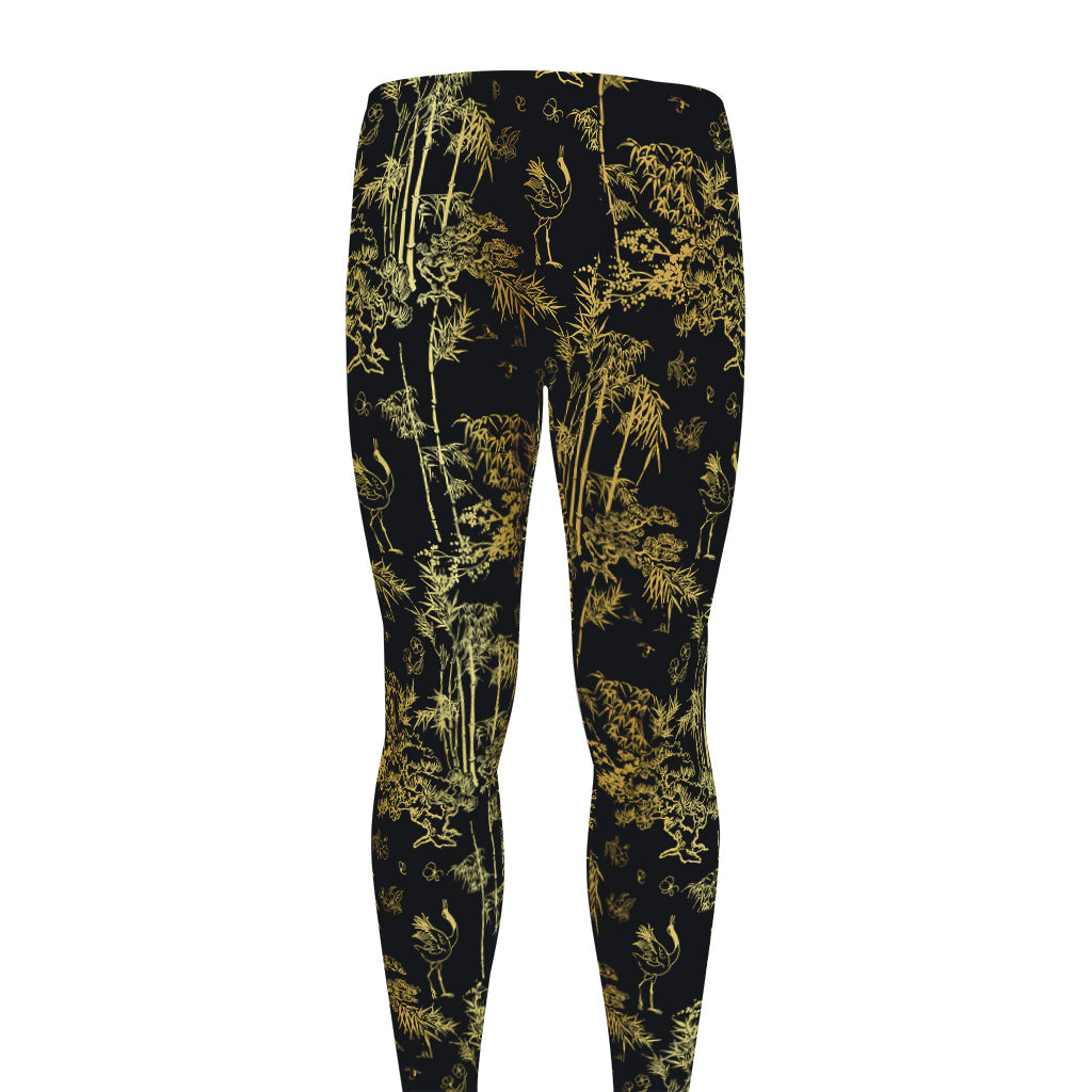 Gold And Black Japanese Bamboo Print Men's leggings