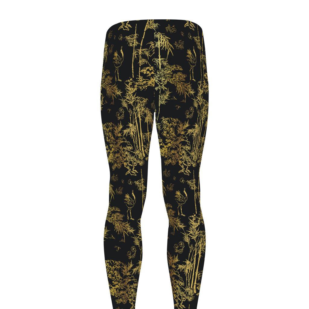 Gold And Black Japanese Bamboo Print Men's leggings