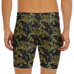 Gold And Black Japanese Bamboo Print Men's Long Boxer Briefs