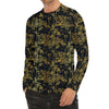 Gold And Black Japanese Bamboo Print Men's Long Sleeve Rash Guard