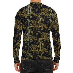 Gold And Black Japanese Bamboo Print Men's Long Sleeve Rash Guard