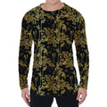 Gold And Black Japanese Bamboo Print Men's Long Sleeve T-Shirt