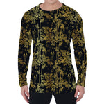 Gold And Black Japanese Bamboo Print Men's Long Sleeve T-Shirt