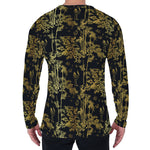 Gold And Black Japanese Bamboo Print Men's Long Sleeve T-Shirt