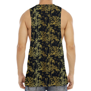 Gold And Black Japanese Bamboo Print Men's Muscle Tank Top