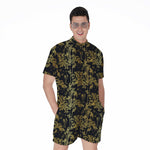 Gold And Black Japanese Bamboo Print Men's Rompers