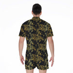 Gold And Black Japanese Bamboo Print Men's Rompers