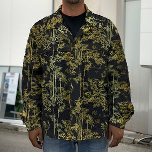 Gold And Black Japanese Bamboo Print Men's Shirt Jacket