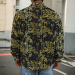 Gold And Black Japanese Bamboo Print Men's Shirt Jacket