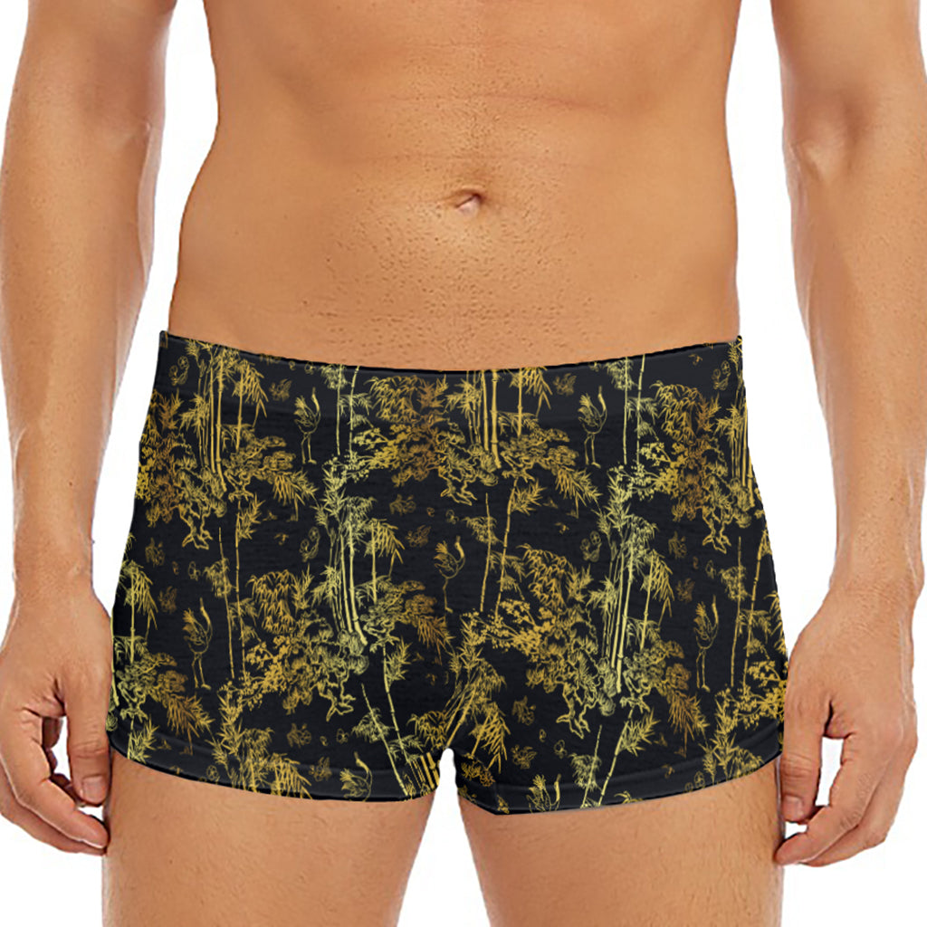 Gold And Black Japanese Bamboo Print Men's Short Boxer Briefs