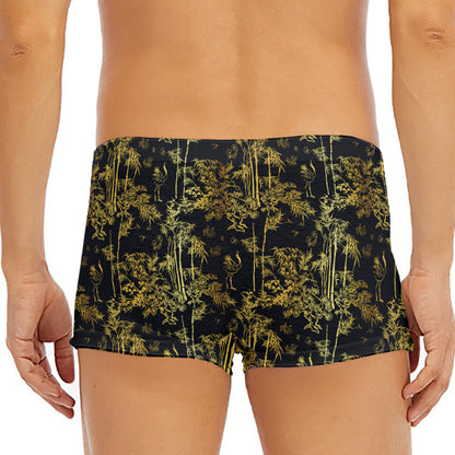 Gold And Black Japanese Bamboo Print Men's Short Boxer Briefs