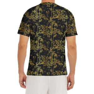 Gold And Black Japanese Bamboo Print Men's Short Sleeve Rash Guard