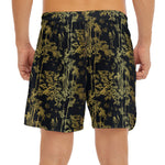 Gold And Black Japanese Bamboo Print Men's Split Running Shorts