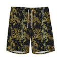 Gold And Black Japanese Bamboo Print Men's Athletic Shorts