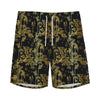 Gold And Black Japanese Bamboo Print Men's Sports Shorts